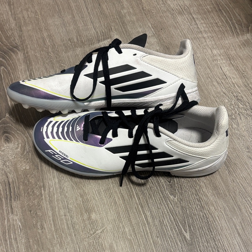 Adidas F50 White and Black Soccer turf shoes.  Cleats.